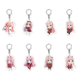 02 Zero Two Anime Figures Keychain Darling In The Franxx Acrylic key Chain for Car Bag Keys Original Keychains Friends Cute Gift