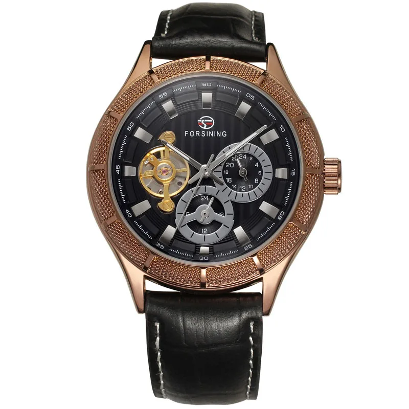 Fashion Forsining 233 Top Brand Genuine Leather Retro Hollow Out Five Pin Automatic Mechanical Man's Gift Wrist Watches
