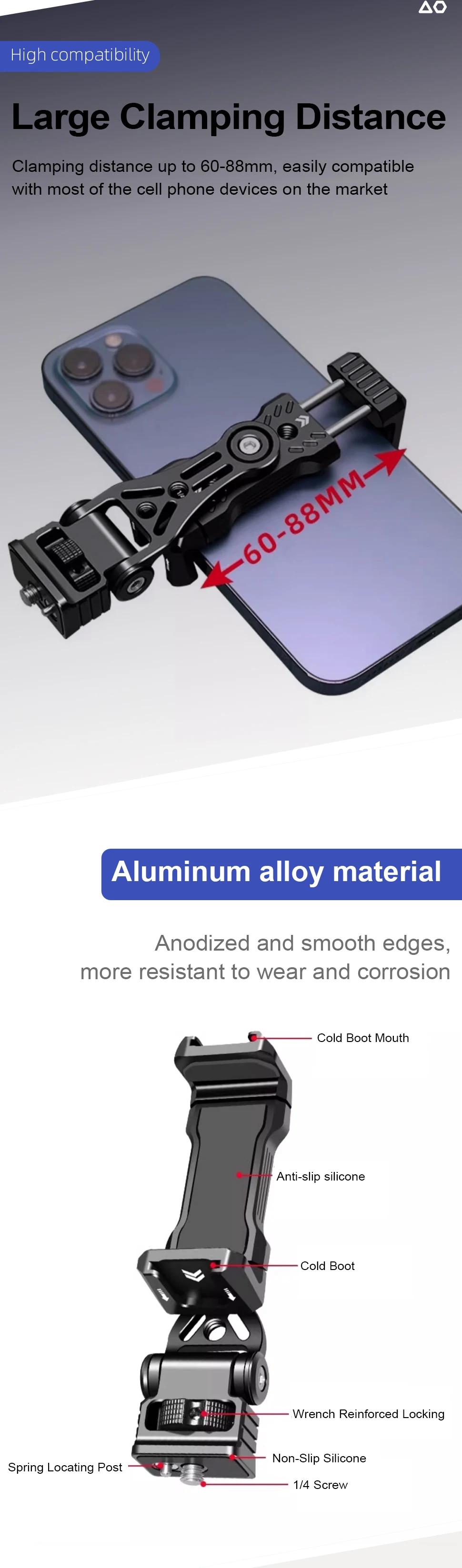 Vertical 360 Stand with 1/4 Screw Rotatable Phone Holder Clamp Clip Mount Adapte