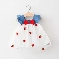 (0-3 Years) Summer New Girls Dress Small Flying Sleeve Bow A-child Dress Embroidered Strawberry Cool Princess Dress 2