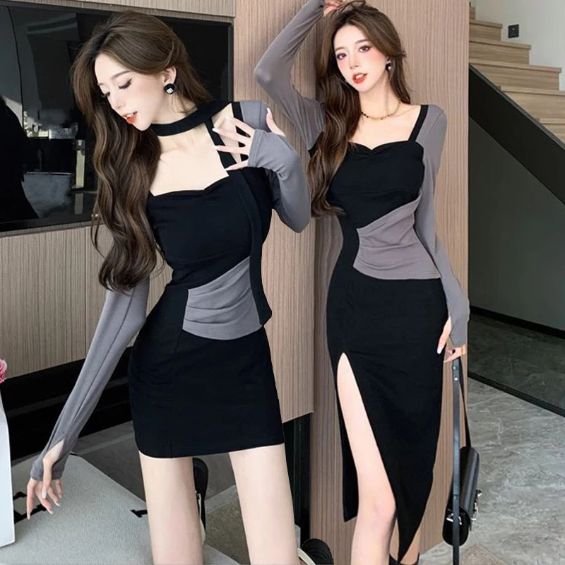 2024-Spring-Spicy-Girls-Long-Sleeve-Sexy-Split-Long-Dress-for-Women ...