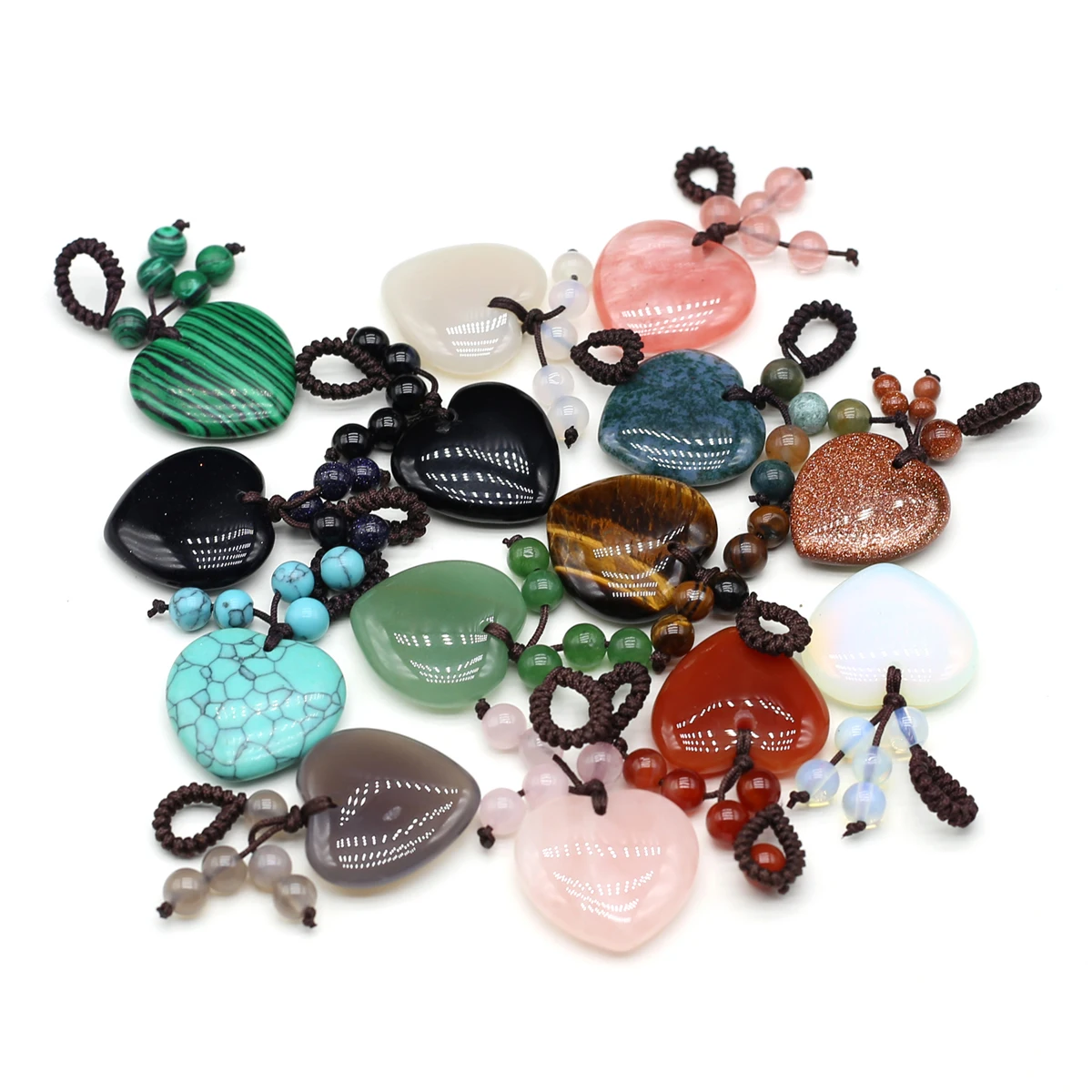 천연석 키 체인, 하트 크리스탈 로즈 쿼츠 오팔 마노 말라카이트 어벤츄린 지갑..