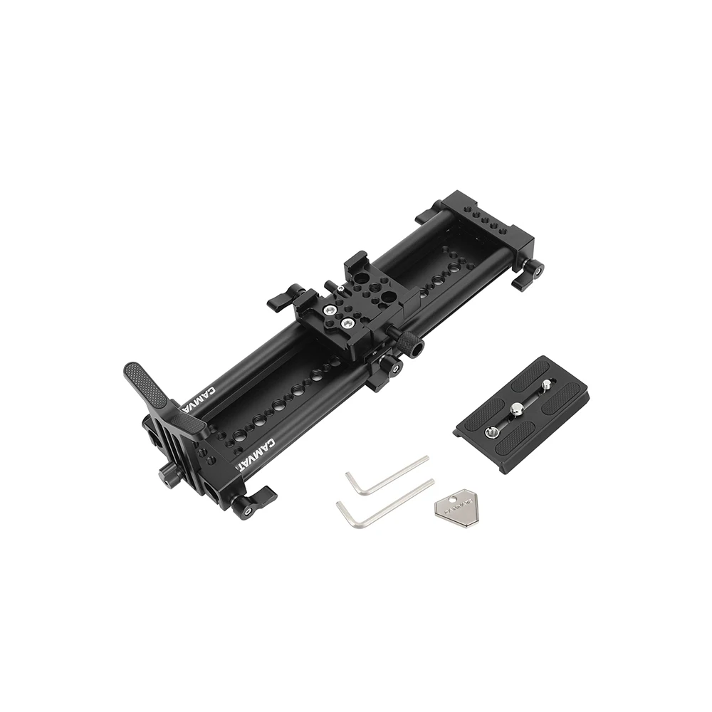 Manfrotto QR Plate With Bottom Bridge Plate & 15mm Dual Rod Sliding Rail & Lens