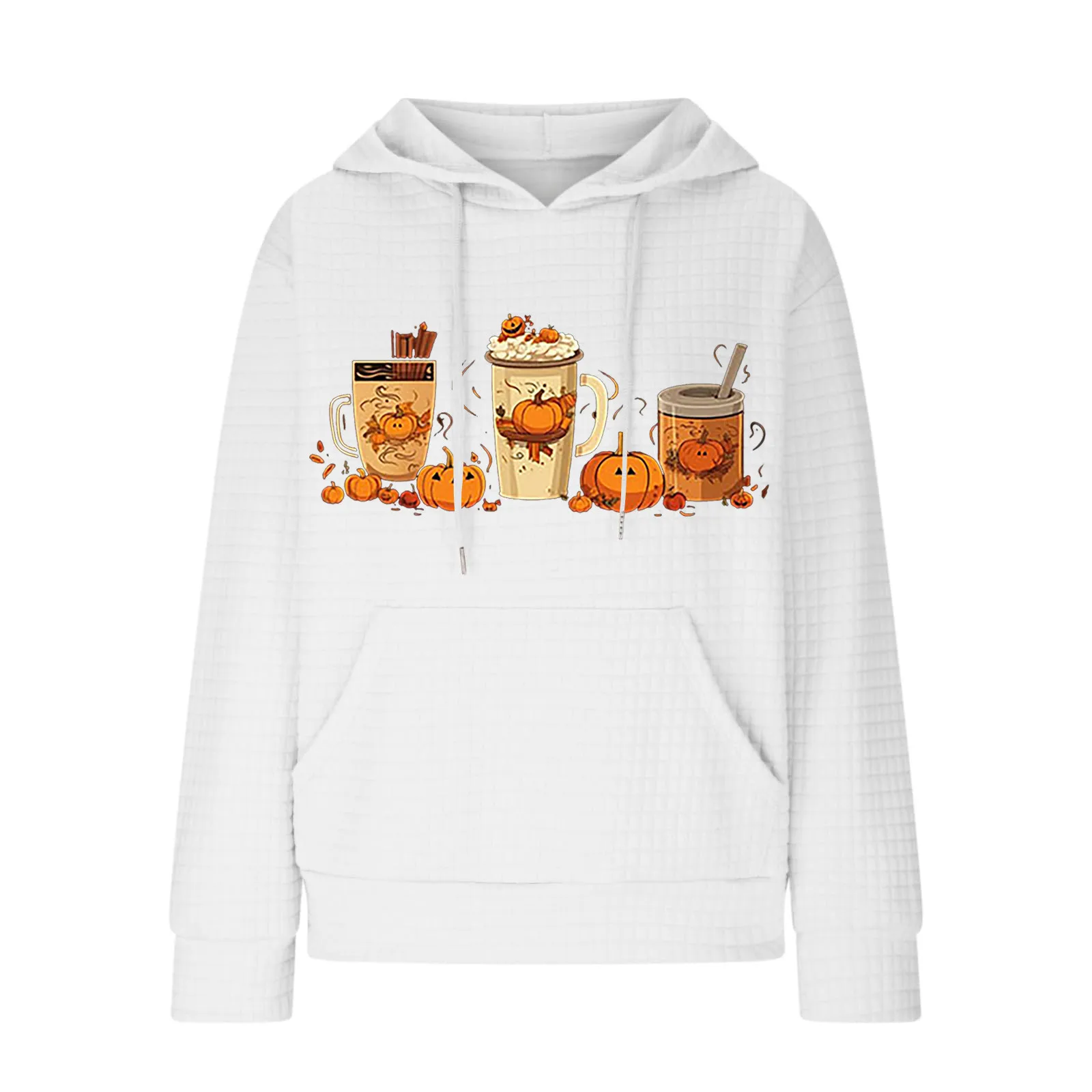 

Women'S Autumn And Winter New Pumpkin Print Hooded Pullover Long Sleeve Patchwork Plaid Sweatshirts Knitted Top кофта женская