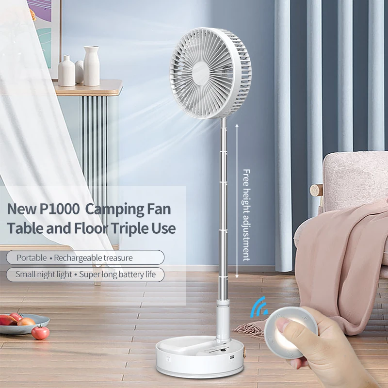 

Portable Fan 7200mAh P1000 Rechargeable Mini Folding Telescopic Floor Low Noise Summer Fan Cooling For Household Bedroom Office