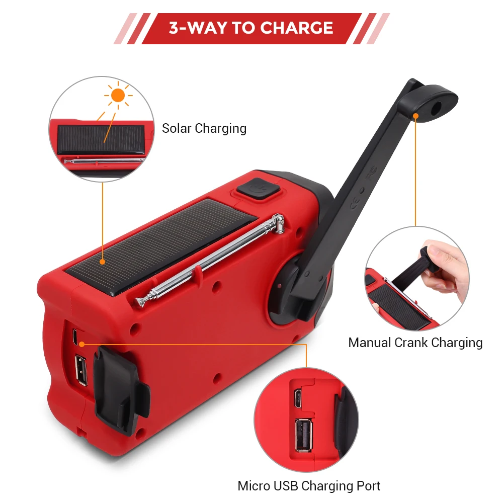 Camping Light Handheld Flashlight Bike Flashlight Mini Led Light Survival Signal Light Solar Powered Lamp Pocket Flashlight Mini Led Night Light Inspection Lamp Desktop Light Portable Solar Hand Crank Radio FM AM NOAA Weather Radio USB Charging Emergency LED Flashlight Power Bank Tactical 2000mAh
