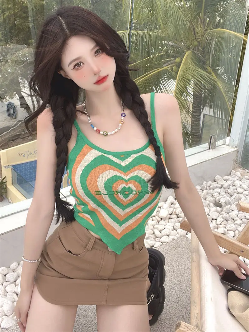 Top corto de punto con forma de corazón para mujer, camiseta sin mangas, camiseta sexy, top de tubo a la moda