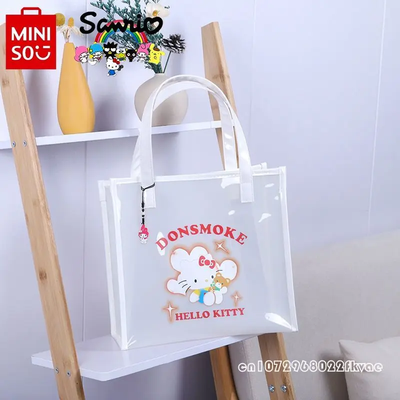 MINISO New Women's Shoulder Bag Fashionable High Quality Transparent Handbag Cartoon Versatile Large Capacity Shopping Bag