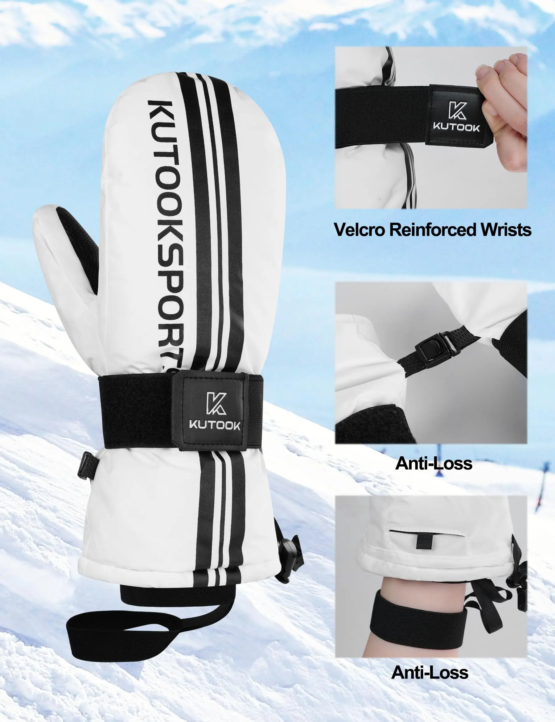 KUTOOK Ski Gloves Mittens Winter Thermal Snow Gloves for Men Women 3M C100 Insulation Waterproof Outdoor Skiing Snowboard Gloves 5