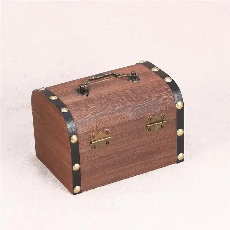 Money saving box treasure chest with lock vintage storage piggy bank organizer for home retro decoration