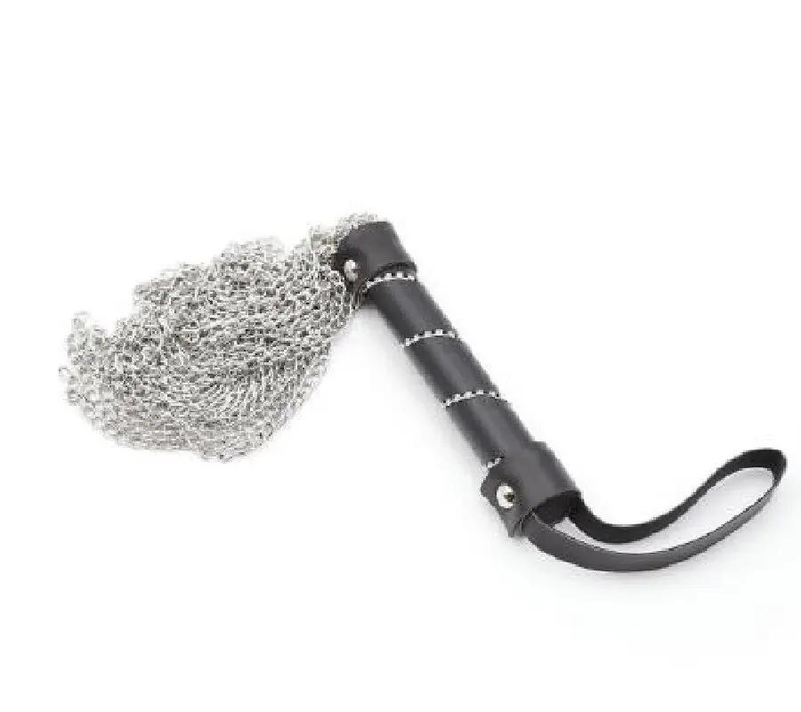 Leather Handle Metal Chain Whip Tassel 55cm Horse Whip Equestrian Whip