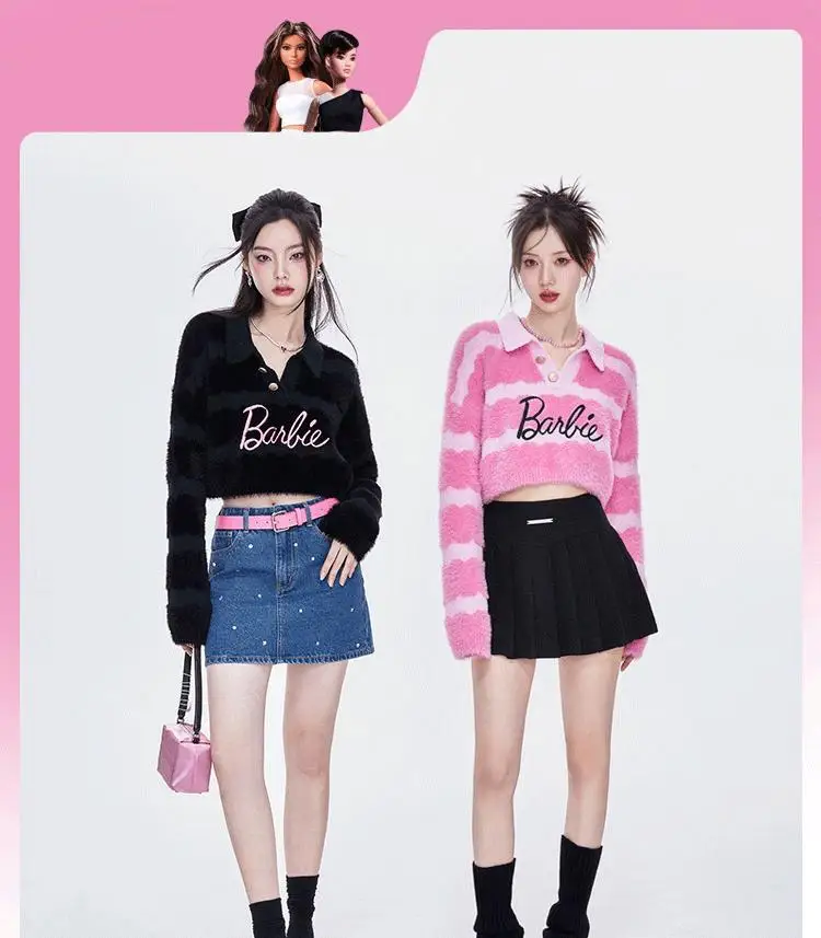 

Stripe Knitted Sweater Women korea V Neck Pullover Kawaii Sweater Soft Autumn Winter Sexy Ladies knitwear Crop Tops Pink