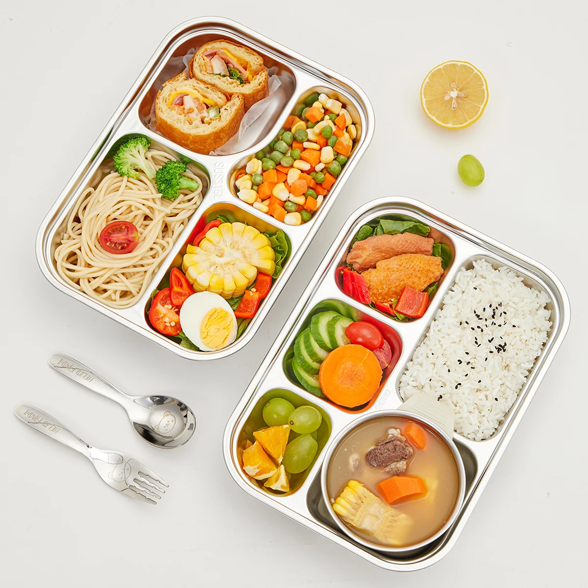 1L 304 Stainless Steel Dining Plate Durable Food Plate 4/5 Grid Lunch Box Kitchen Tableware 4/5 Sections Dinner Dish dining dish