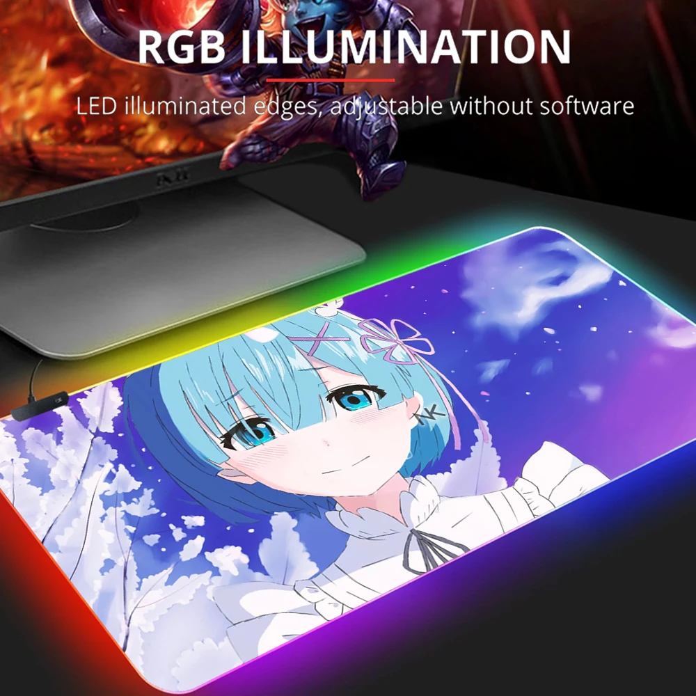

Re Zero Anime RGB Mouse Pad PC Gamer Computer Laptop Table LED Luminous Keyboard Mouse Mat Kawaii Girl Large Mousepad Desk Mat