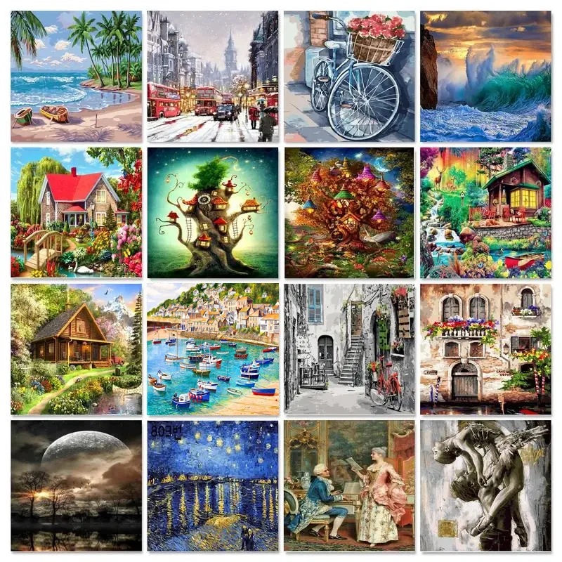 City Landscape Paint by Numbers Kits for Adults, DIY Hand Painted On  Canvas, Framed Oil Picture Drawing, Coloring By Number - AliExpress