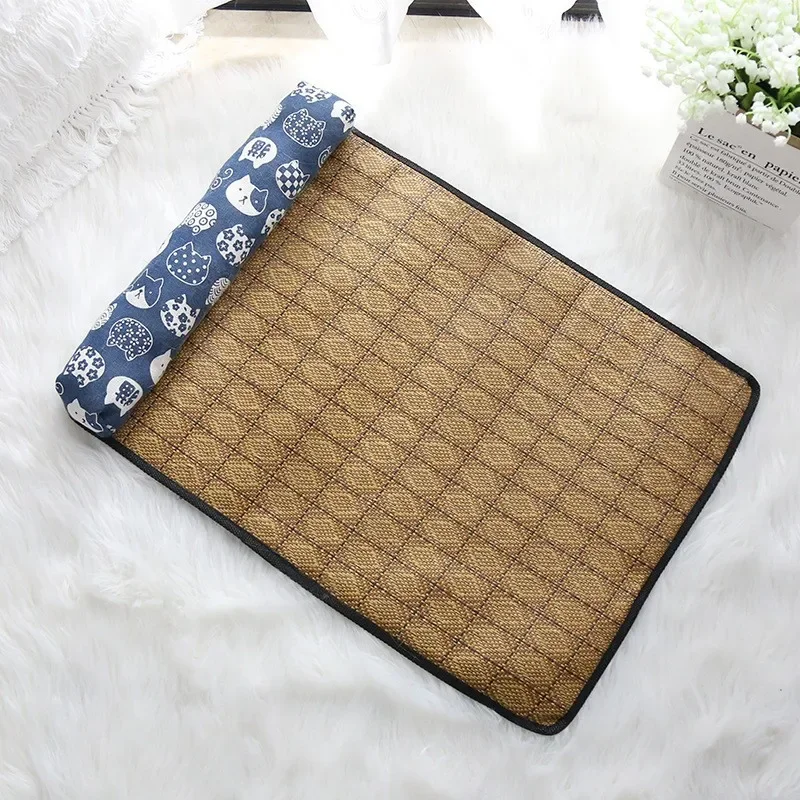 Cat Natural Cooling Mat Summer Pet Self Cooling Pad Cat Bed Mat For Dogs Indoor Rattan Weave Mat Sleeping Cat Bed_voghion.com