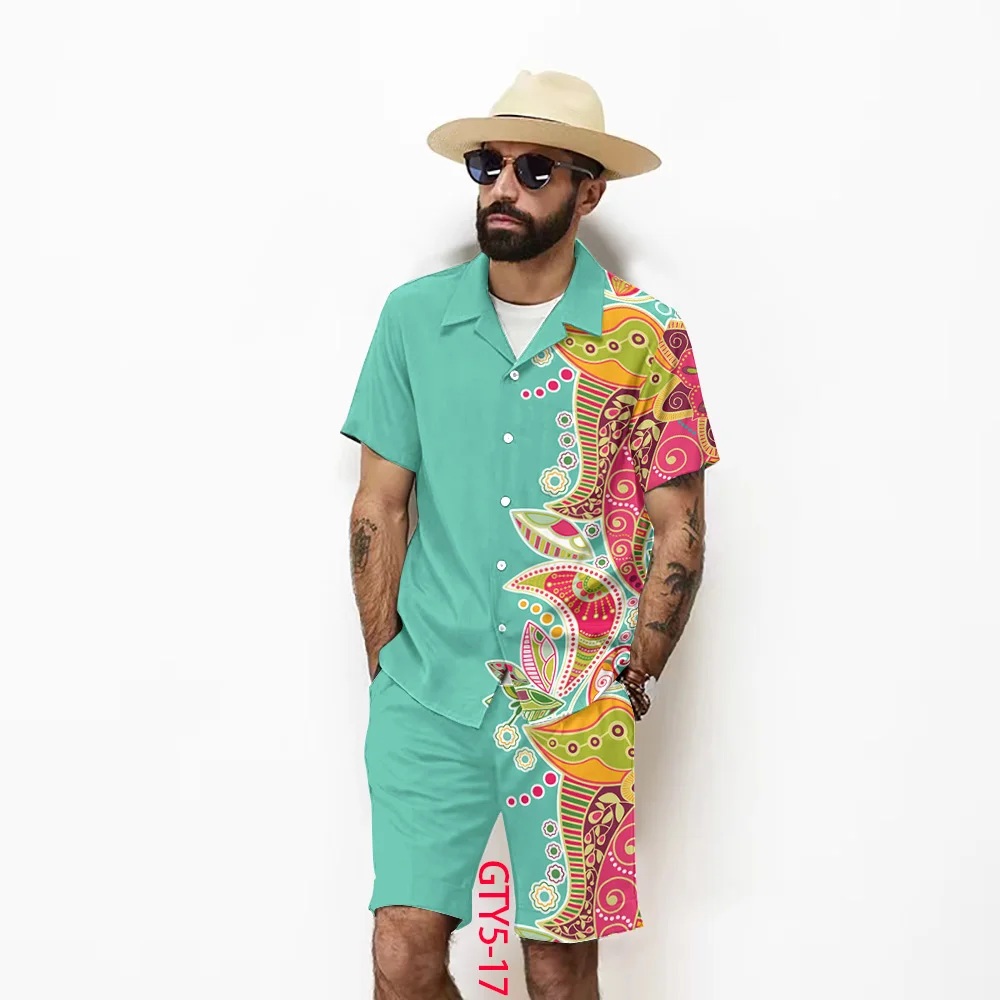European And American Hawaii Style Sports Suit Men's Short Sleeve Shirt ​3D HD Digital Print T-shirts Tops Fashionable shorts