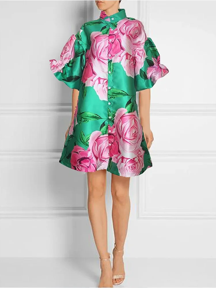 

Elegant Women's Dress Paired with Contrasting Print Casual Short Sleeved High Necked Dress for Women's Tank Top Summer Clothing