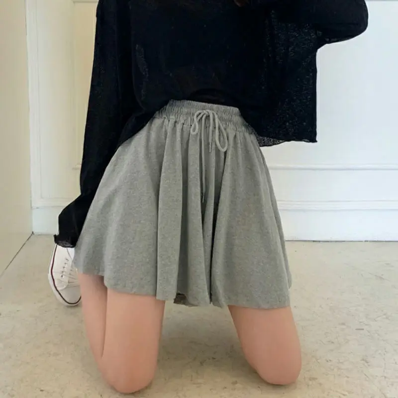 Summer New Sugihara Casual Cotton High Waist Wide Leg A-line Shorts Women's Sports Gym Home Sleeping Pants Skirt