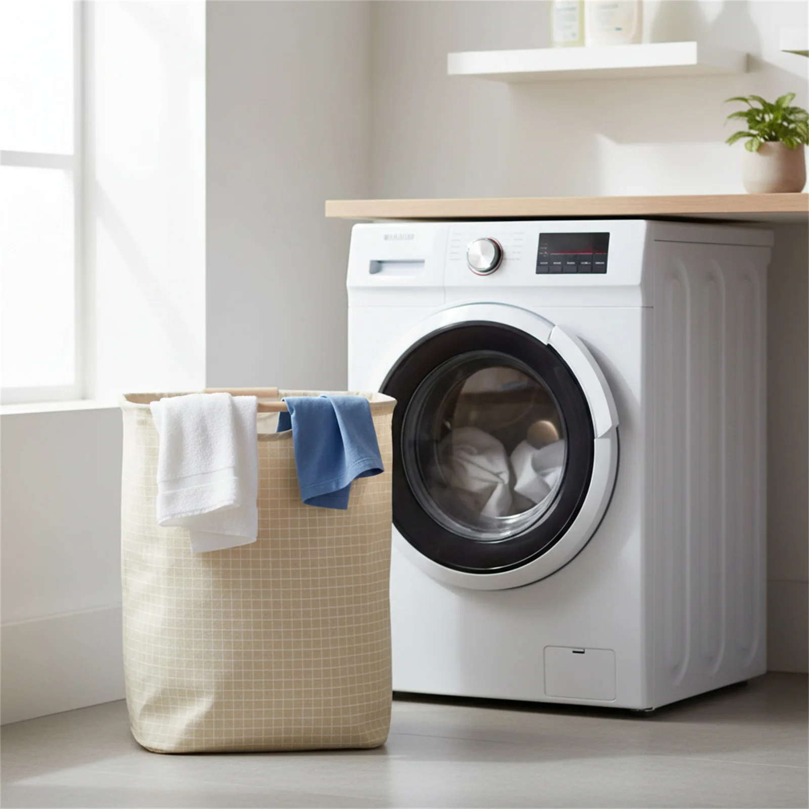 Foldable Cotton Linen Laundry Basket with Handles for Home Storage and Organization