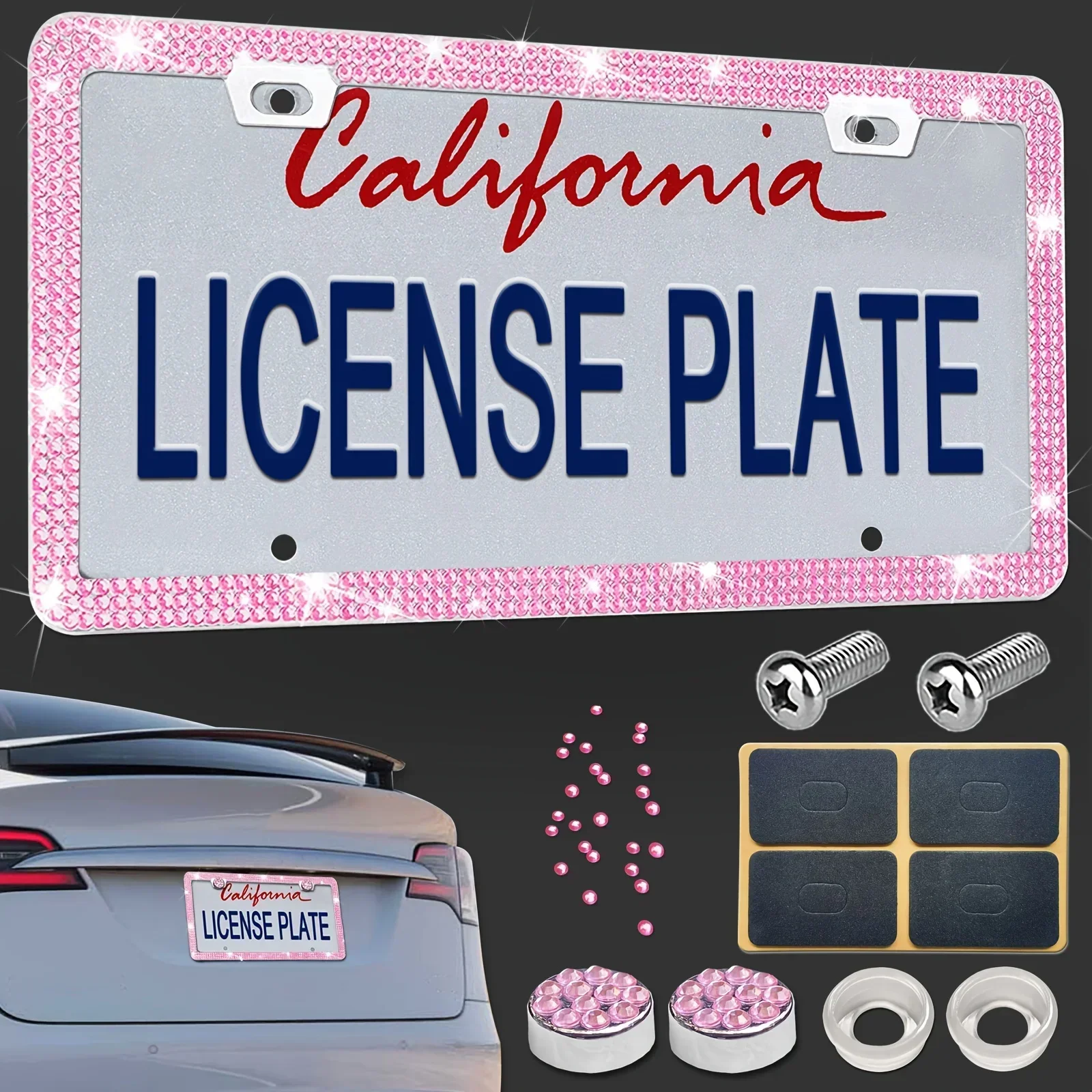 Bling Crystal License Plate Frame Women Luxury Handcrafted Rhinestone Car Frame Plate Cover Holder Stainless Steel Fit US Model