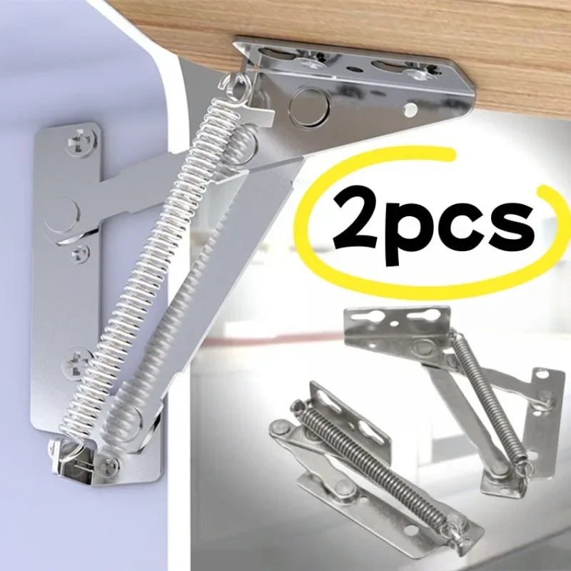 Sprung Hinges 2pcs 80 degree Cabinet Door Lift Up Stay Flap Top Support Cupboard Kitchen Furniture Foldable Lifting Bracket