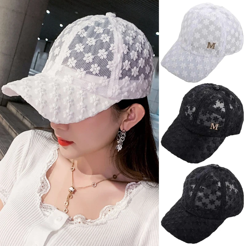 

Lace Flowers Baseball Cap for Women Girls Korean Fashion Hollow Out Embroidery Floral Visors Summer Versatile Sun Protection Hat