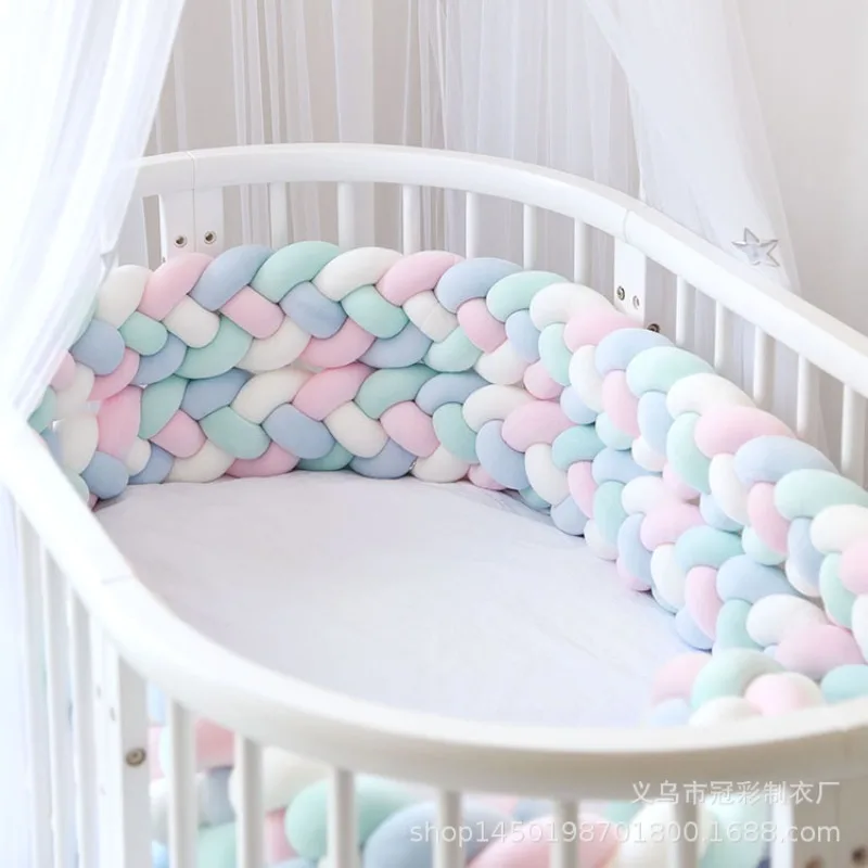 Baby Playpen Multifunctional Bed Bumper with Braided Knot Ball and Twisted Plait Child Safety Collision Bar
