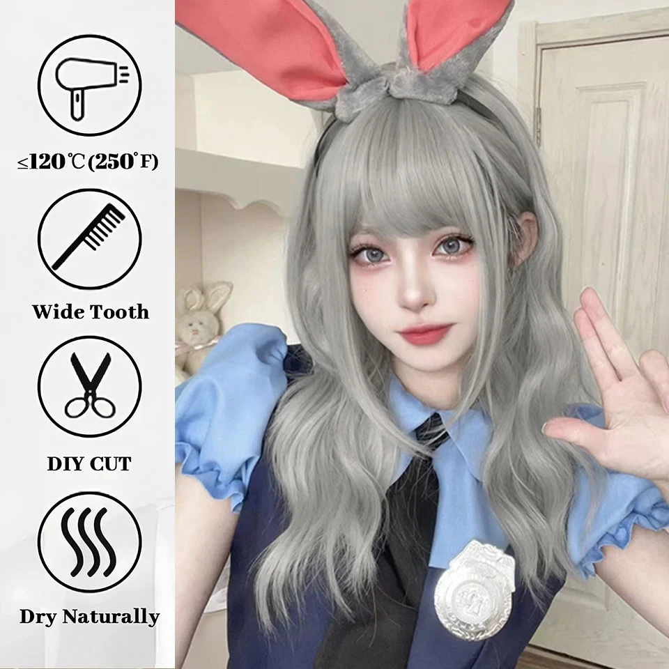 Silver Ash Long Deep Wave Synthetic Wig For Women