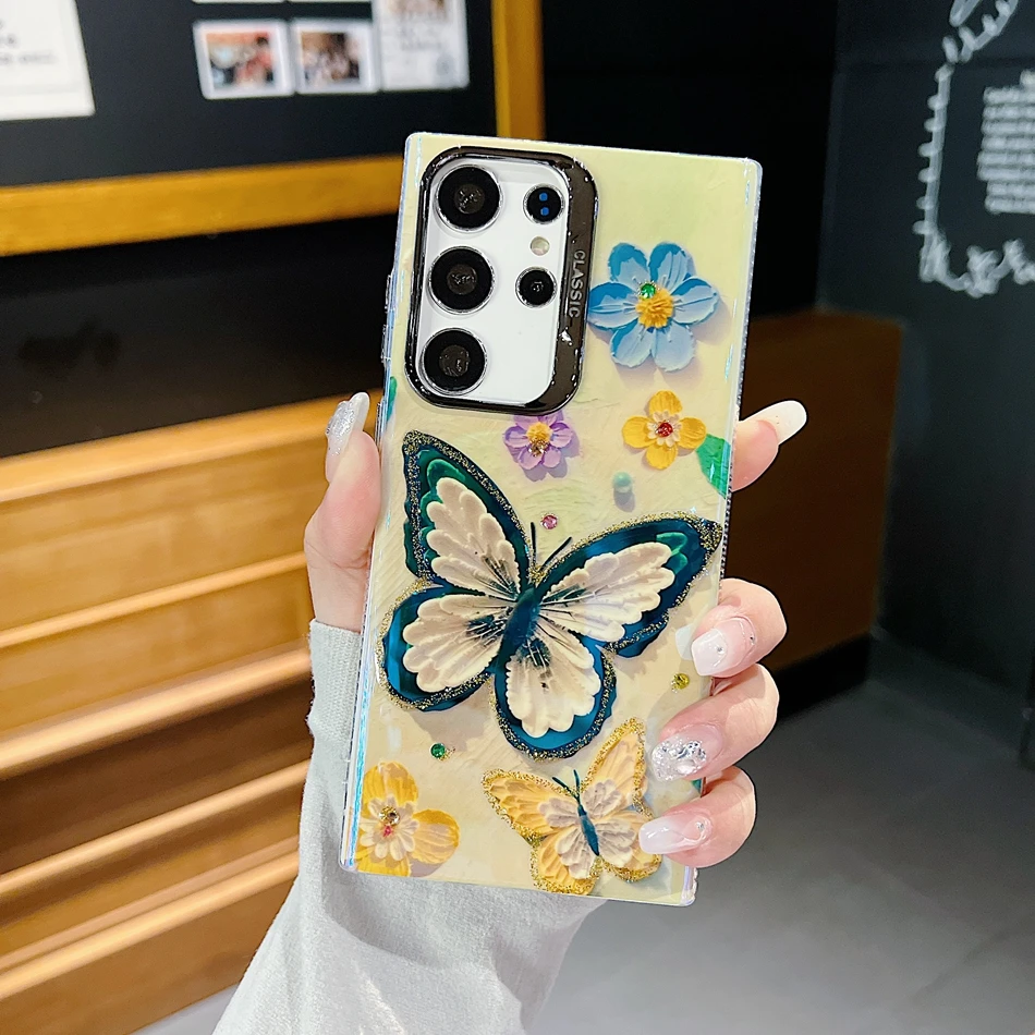 Glitter Butterfly And Flower Phone Case For Samsung Galaxy Series_voghion.com