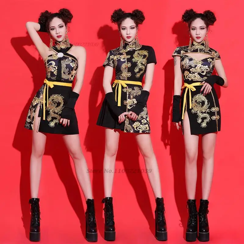 2025 chinese national dragon print jazz dance costume women