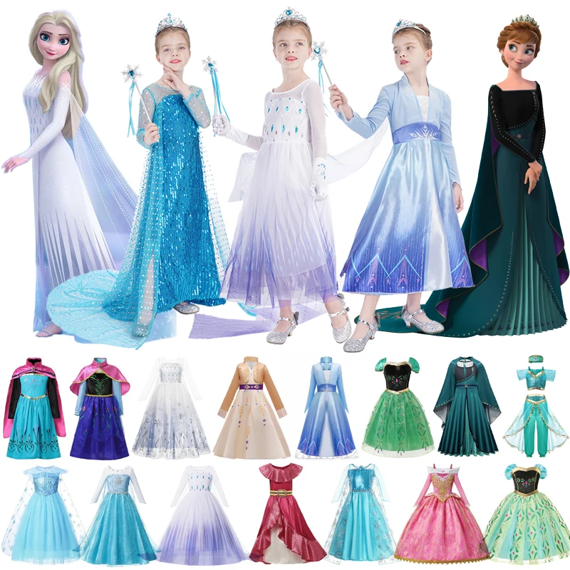 

Fancy Frozen Elsa Princess Dress for Girls Halloween Party Anna Cinderella Cosplay Costume Kids Mermaid Aurora Dresses Clothing