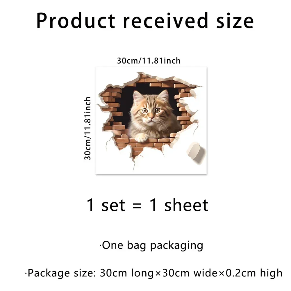 3D Cats Wall Sticker Hole View Bathroom Living Room Decoration Home Decor Animal Vinyl Decals Art Poster Cute Toilet Stickers wall stickers wall sticker home decoration accessories