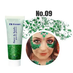 Vibrant 20 - Color High Shine Glitter Gel 50ml - Waterproof Sparkling Makeup for Face, Body, Nails, and Hair (09 Green)