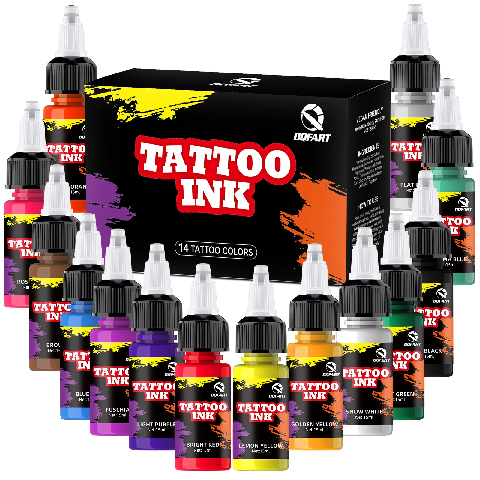 15ml 1/2oz Tattoo Ink Colors Set 14 Colors Tattoo Ink Set Long-Lasting Pigments For Professionals Body Art