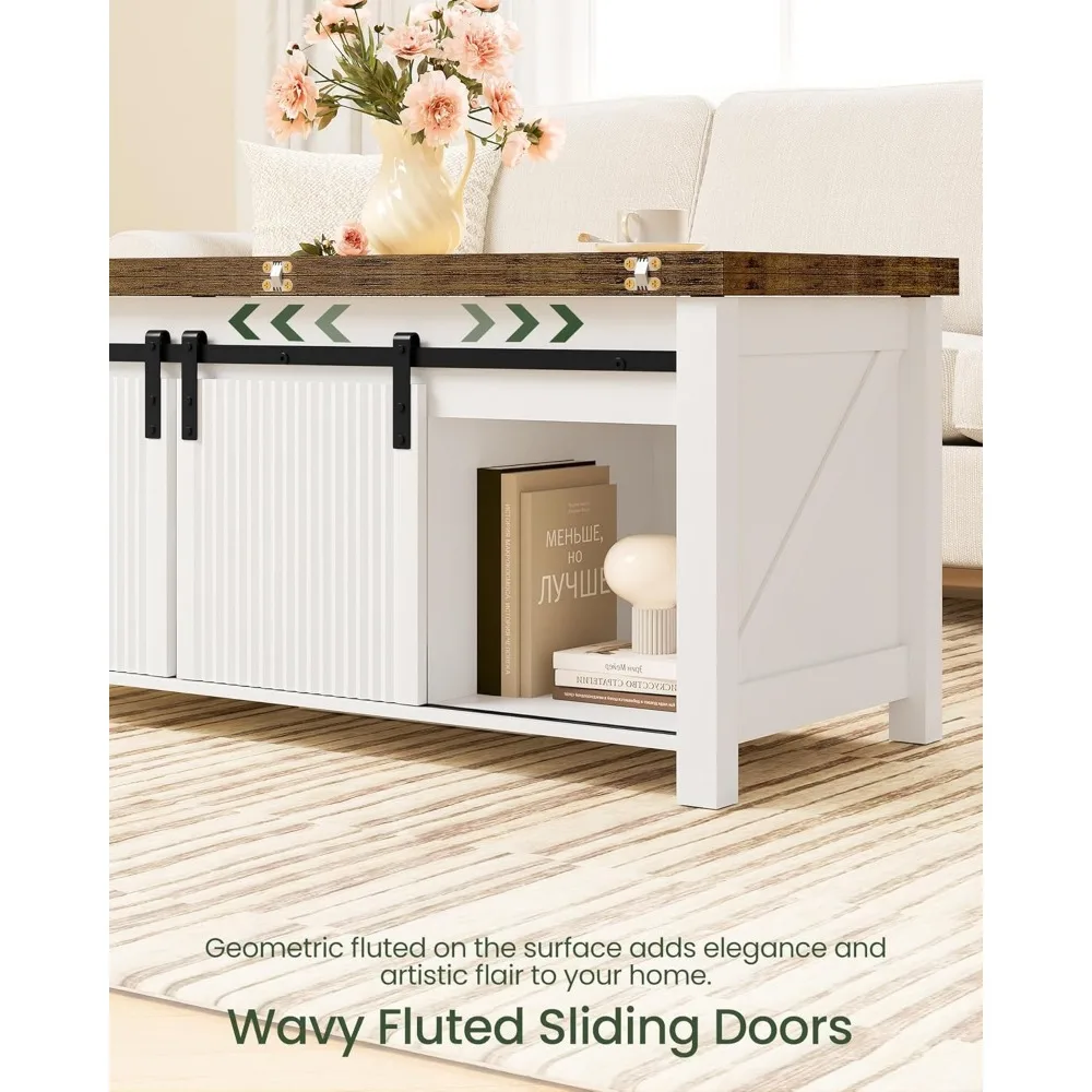 39.4" Lift Top Coffee Table, 4 in 1 Coffee Table, Farmhouse Convertible Coffee Tables, with Hidden Compartments, with Sliding Do 6