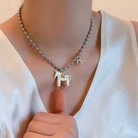 LATS White Black Green Blue Pink Color Enamel Colt Horse Pendant Necklaces for Women Silver Plated Alloy Beads Chain Chokers - Image 4