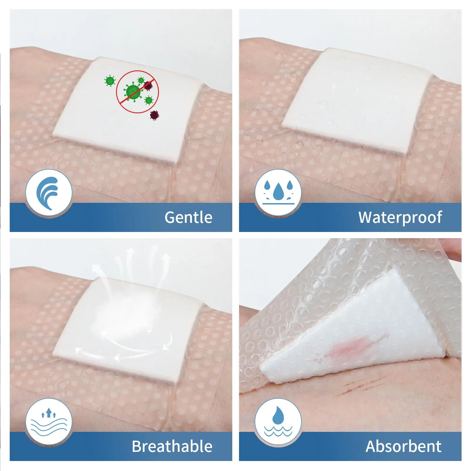 Silicone Foam Dressing with Border 4''x4'' 10 Pack Waterproof Wound Care Bandage High Absorbent Pad for Bed Sores wound bandage medical wound dressing