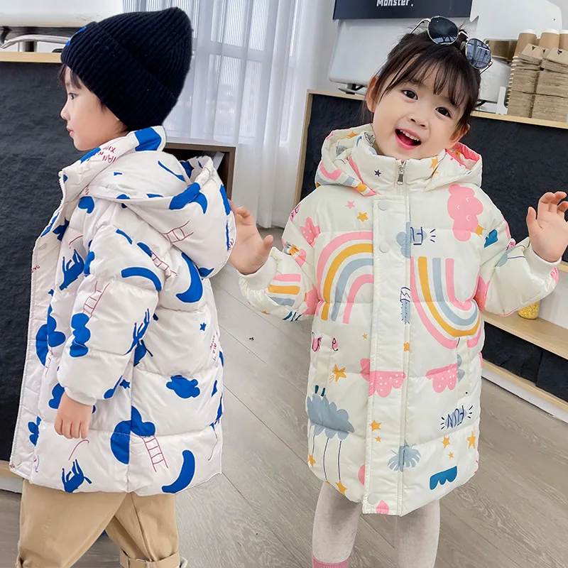 

2023 New Girls Boys Down Jacket Winter Coats Children Clothes Hooded Windbreaker Coat For Kids 2-7 Years Cotton Warm Outerwear