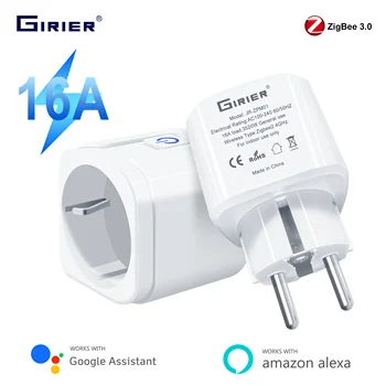 GIRIER ZigBee Smart Power Plug 16A Wireless Remote Control Energy Monitor Socket Outlet Supports Home Assistant Alexa Hey Google