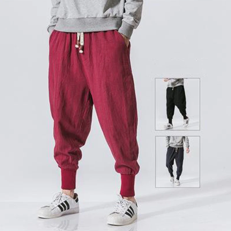 

Men's Cotton Hemp Hip Hop Baggy Haren Pants Largesize Loose Waistband Elastic Waist Streetwear Joggers Casual Trousers