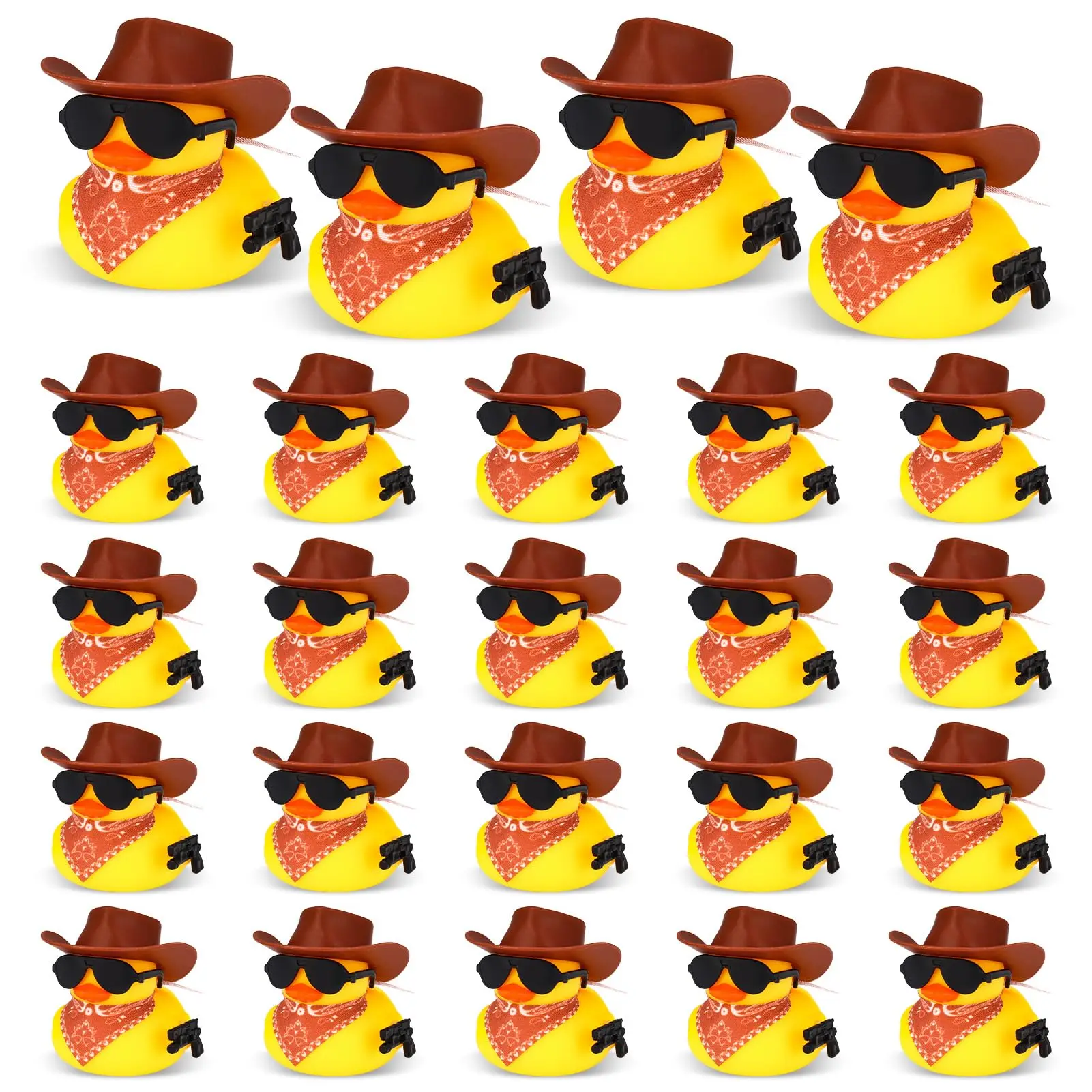 

24 Set Cowboy Rubber Duck with Cowboy Hat Scarf Sunglasses Mini Cowboy Ducks Tiny Rubber Yellow Duckies Bathtub Toy Ducks