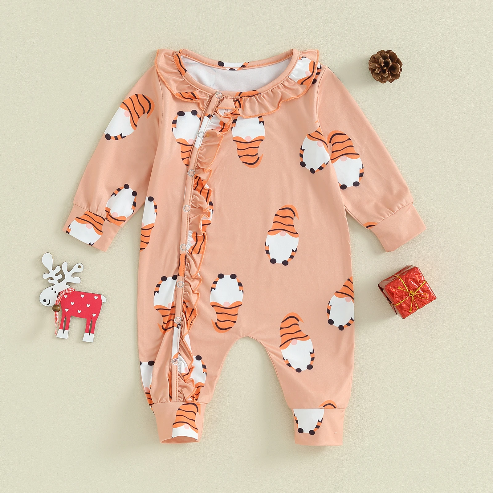 

EWODOS 0-18M Newborn Baby Girls Christmas Costumes Casual Jumpsuit Long Sleeve Elk/Gingerbread/Faceless Doll Print Rompers Suit