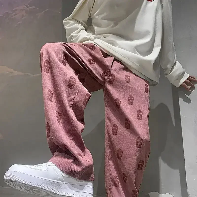 American style straight leg work pants pink Pacific West Coast fashionable corduroy casual pants mopping the floor men pants