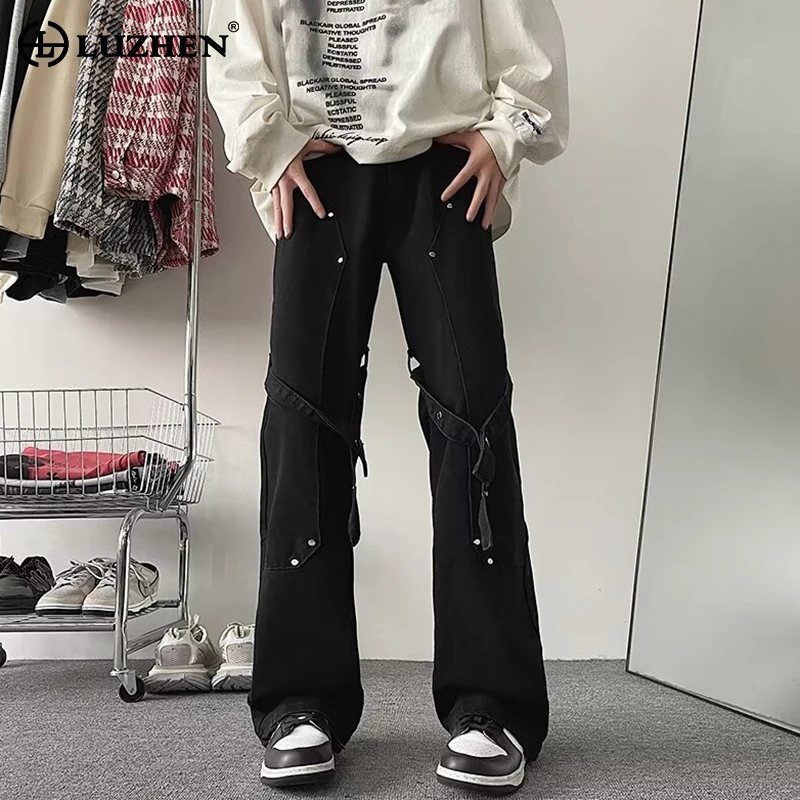 

LUZHEN 2024 Spring Fashion New High Street Jeans Men's Korean Trendy Straight Denim Pants Ribbon Decorate Free Shipping LZ1301