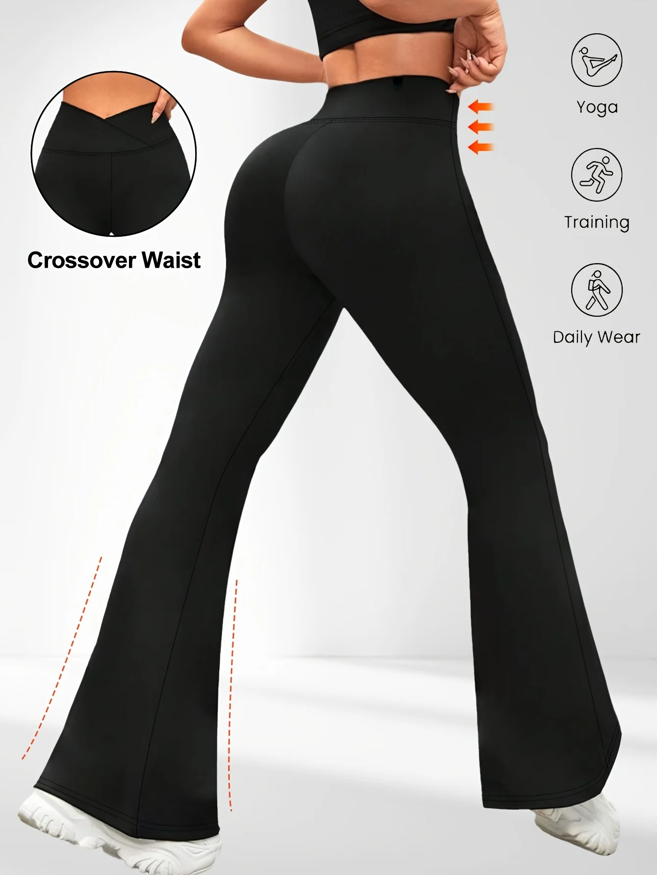 1 solid color high waisted bell bottom pants, sports yoga pants, spring and summer running and fitness bell bottom pants 3