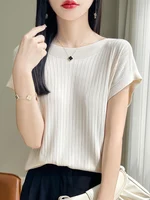 2026 Fashion Slash Neck Women Sweater Ice Silk Spring Summer Knitted Sweater Loose Casual Korean Shirts Short Sleeve Knitwears - Image 4