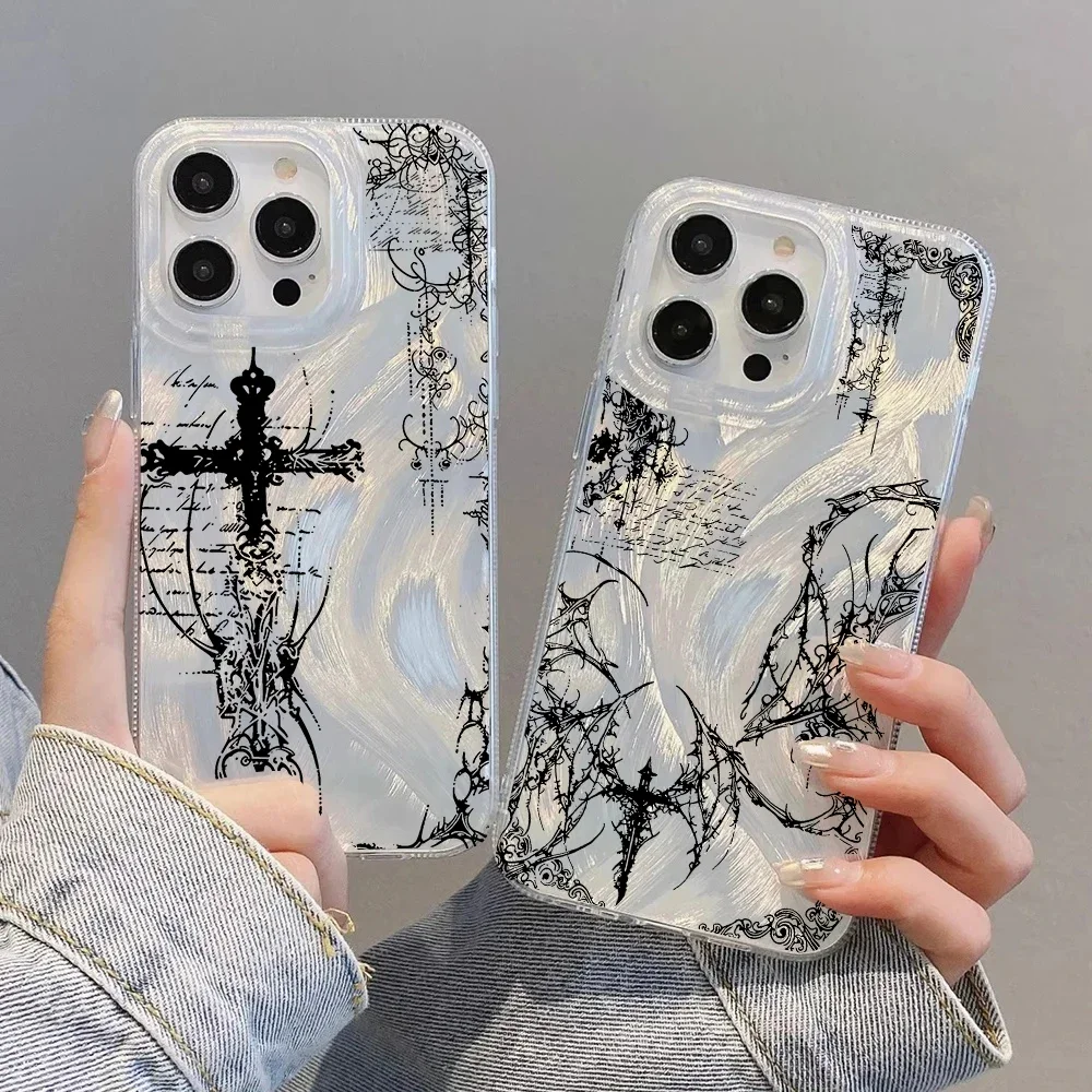 Dark Gothic Cross Mark Silver Laser Phone Case