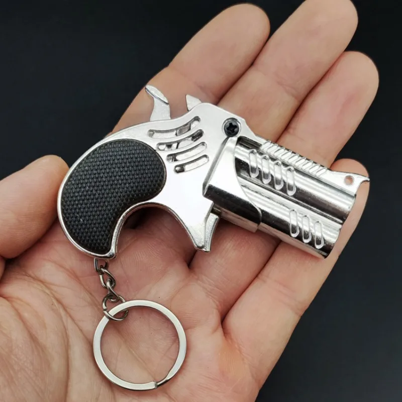 Mini Keychain Metal Rubber Band Gun Game Toy Gun Launcher Children's Simulation Pistol Toys Gifts Pendent 1Pcs
