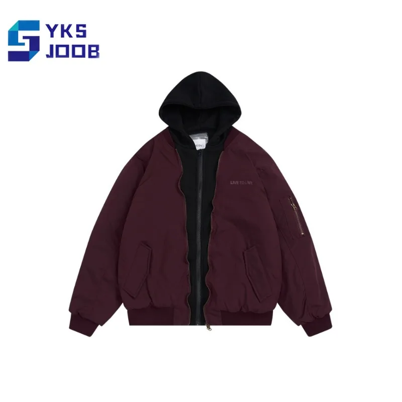 

Winter Retro Knitted Hat Flight Cotton Coat Men Fake Two Piece Thick Warm Solid Loose Heated Jacket Casual Fashion Padded Parkas